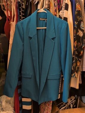 New York & Company Teal Longline Blazer